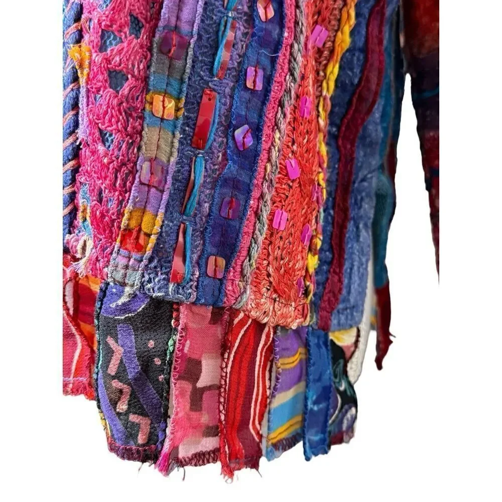 Sandy Starkman Vintage Mixed Media Art To Wear Embellished Multicolor Sweater S - Picture 5 of 12